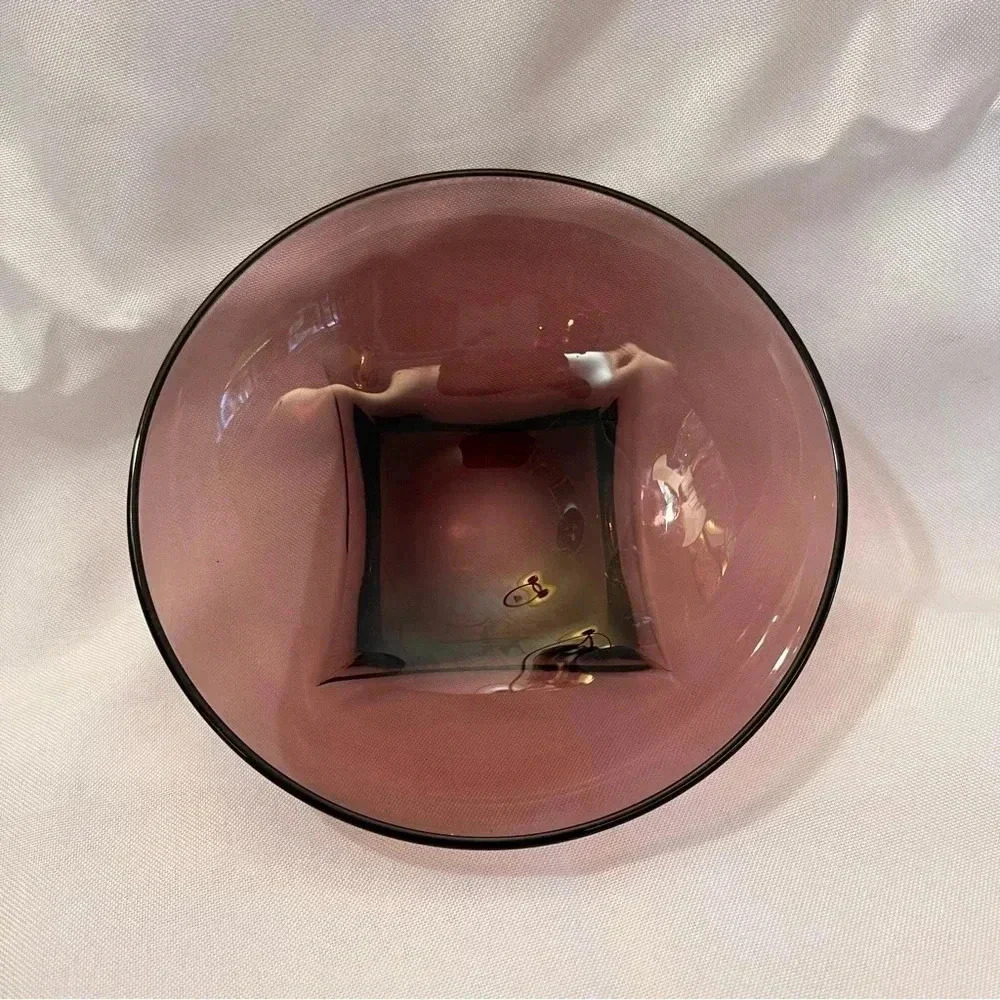 GORGEOUS Vintage Set of 6 Square Base Amethyst Purple Glass Salad Bowls - Picture 4 of 5